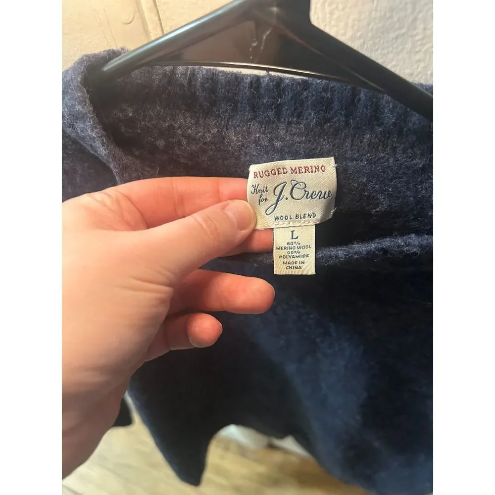 J. Crew Rugged Merino Wool Blend Sweater Large Navy Blue Crewneck Heritage